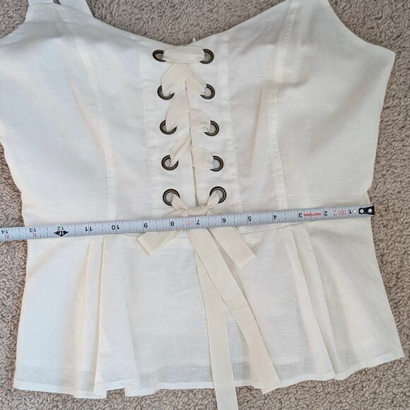 J.Crew Point Sur Peplum White Linen Cotton Lace-Up Sleeveless Top, size XS - Picture 6 of 8